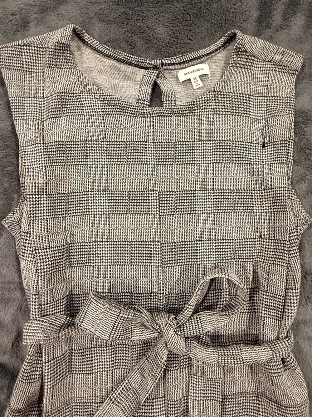 Max Studio Black & White Plaid Tie-Waist Sleeveless Top Size Extra Small